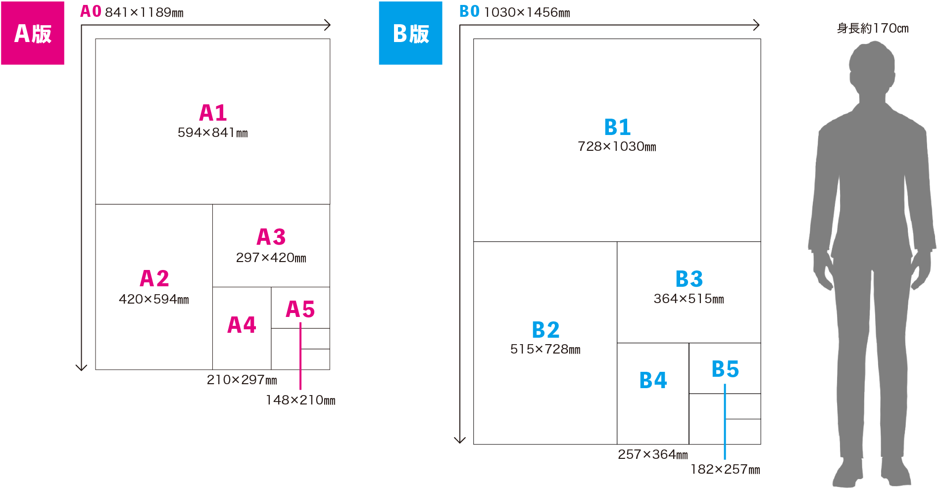 A判・B判の規格サイズの比較図